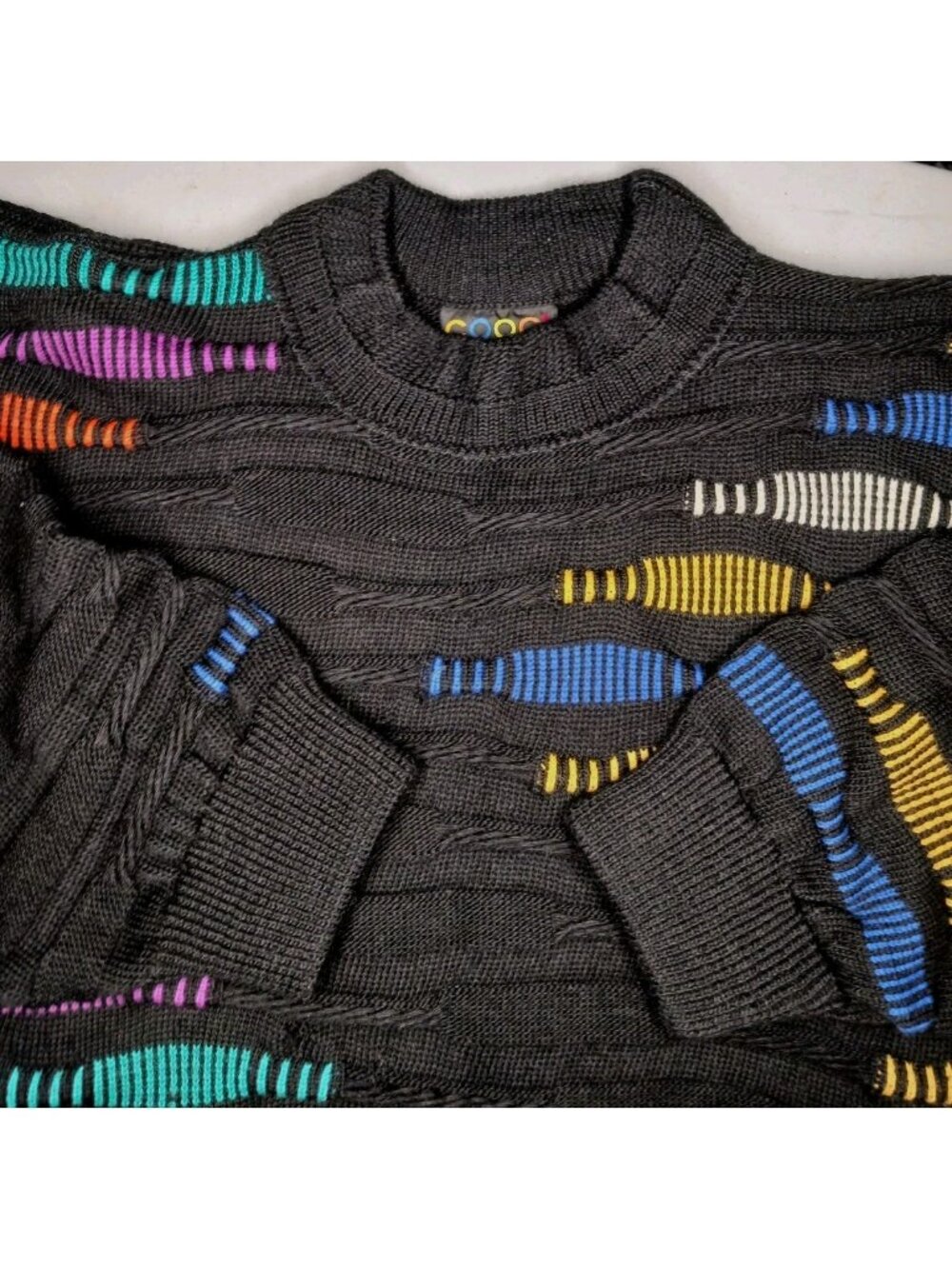 Vintage COOGI Australia Sweater Mens Large Black 3D Knit 100% Pure Wool Biggie - Picture 4 of 6